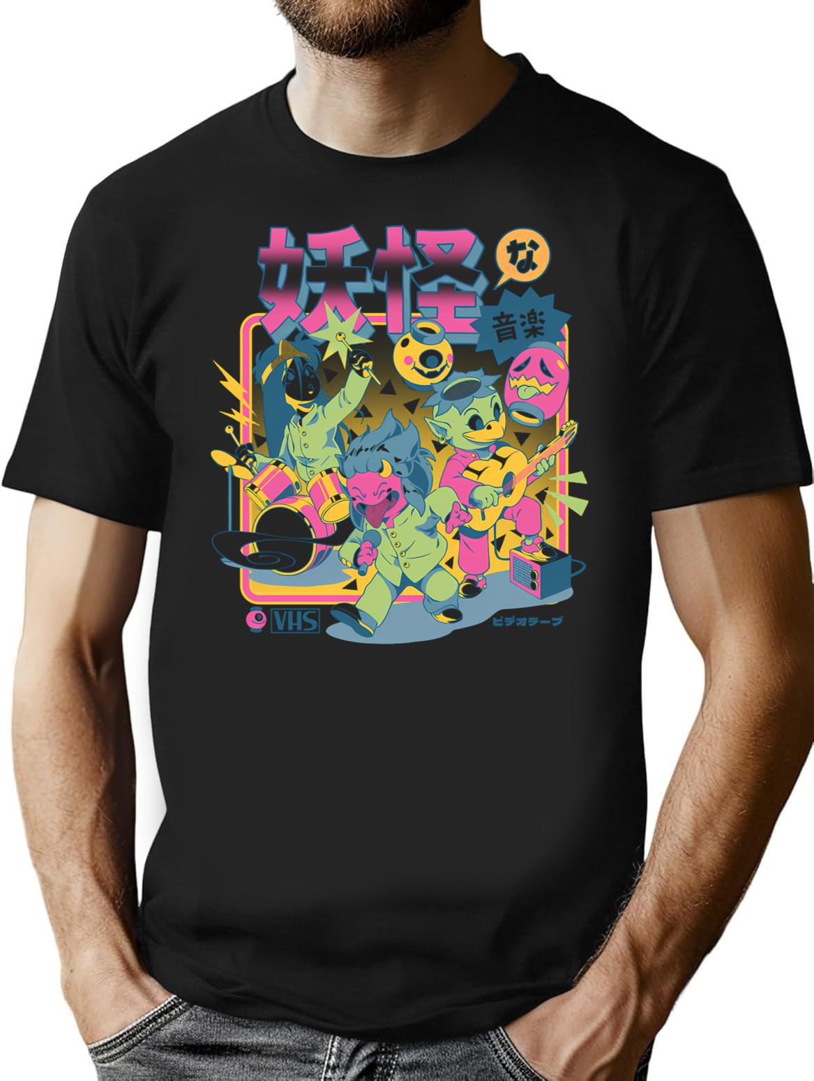 Ykai Band T-Shirt - Retro Graphic Tee for Men & Women - Black