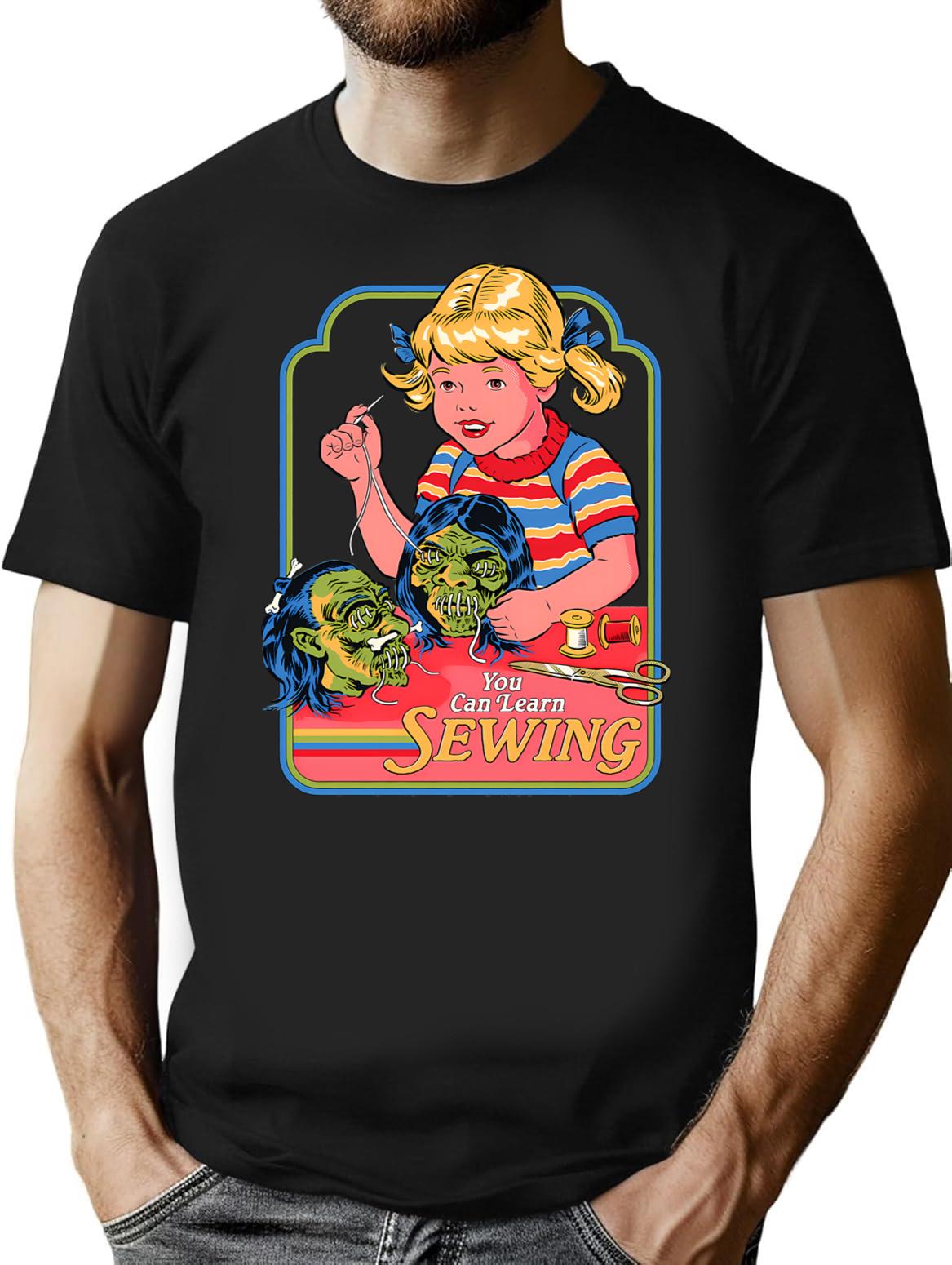 You Can Learn Sewing T-Shirt - Retro Graphic Tee for Men & Women - Black