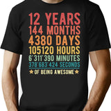 12 Years Of Being Awesome Vintage 12th Birthday Funny Gift T-Shirt - Black