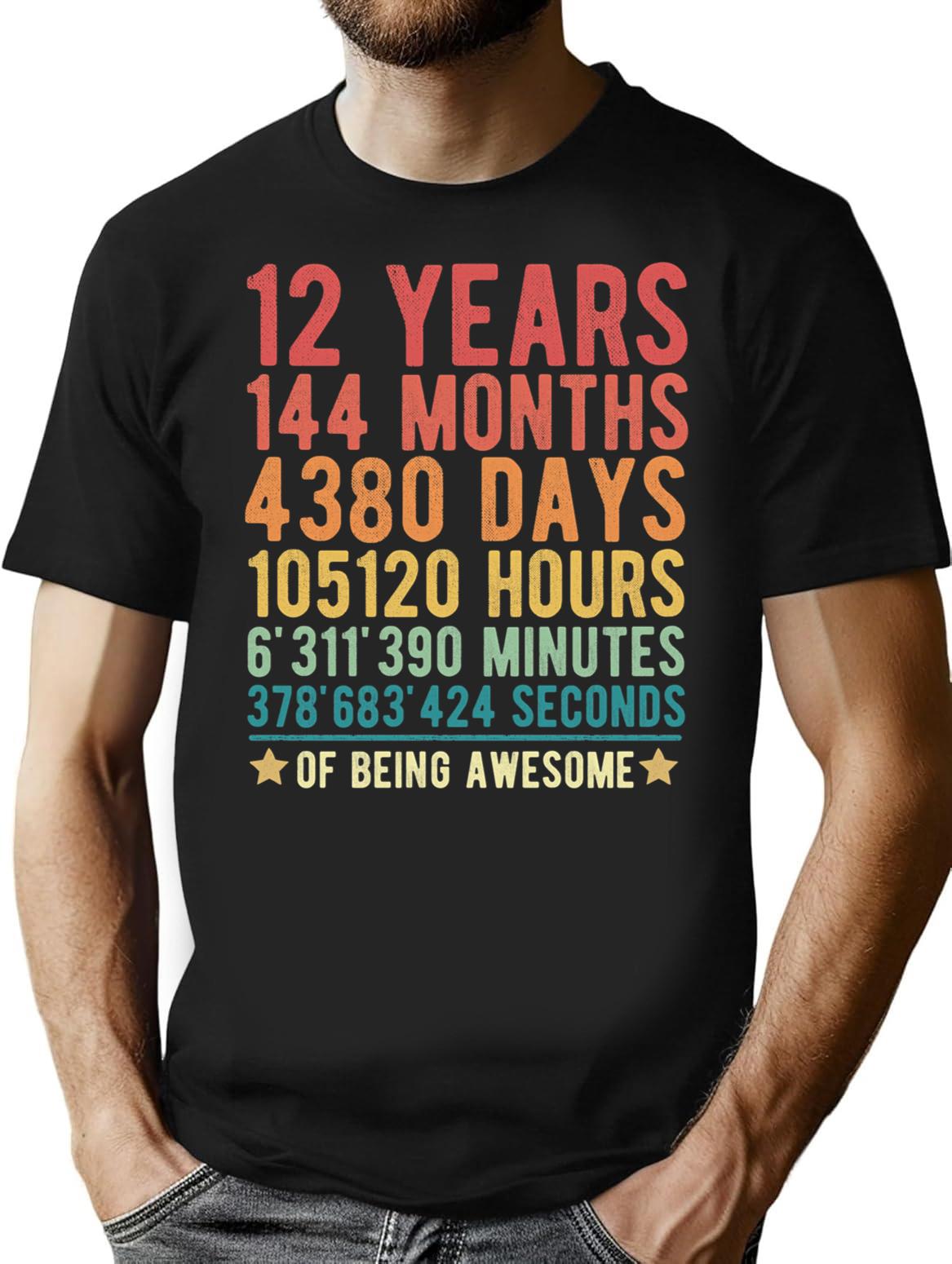 12 Years Of Being Awesome Vintage 12th Birthday Funny Gift T-Shirt - Black