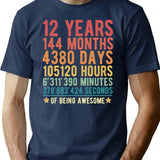 12 Years Of Being Awesome Vintage 12th Birthday Funny Gift T-Shirt - Navy