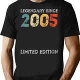 18th Birthday Legendary Since 2005 Vintage T-Shirt - Black