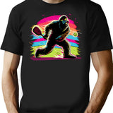 1980s Bigfoot Sasquatch Playing Pickleball T-Shirt - Retro Graphic Tee for Men & Women - Black