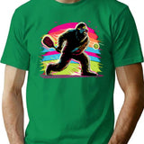 1980s Bigfoot Sasquatch Playing Pickleball T-Shirt - Retro Graphic Tee for Men & Women - Green