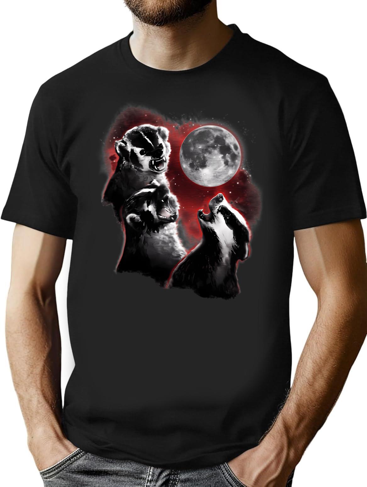 3 Badger Moon T-Shirt - Retro Graphic Tee for Men & Women - Black