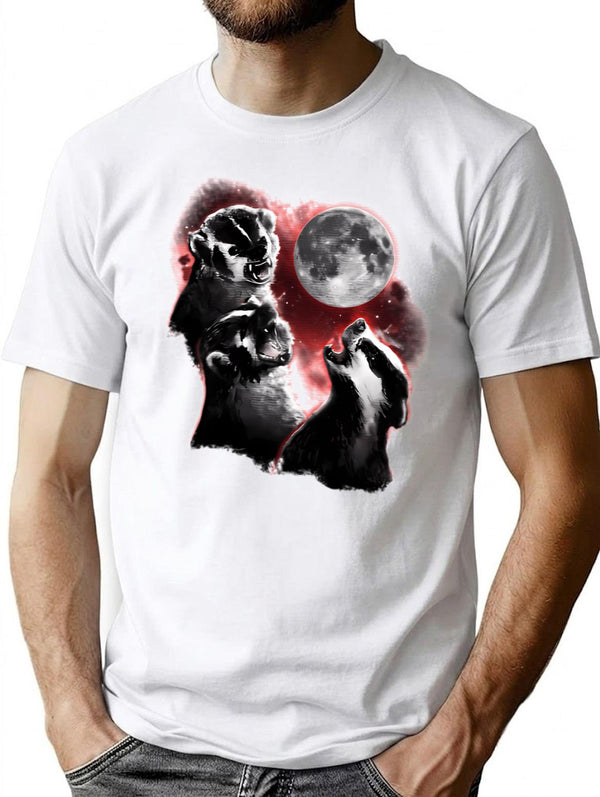 3 Badger Moon T-Shirt - Retro Graphic Tee for Men & Women - White
