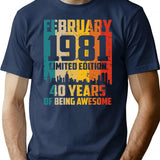 40th Birthday 40 Years Born In 1981 February T-Shirt - Navy