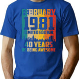 40th Birthday 40 Years Born In 1981 February T-Shirt - Blue
