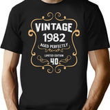 40th Birthday Vintage 1982 Aged Perfectly Gift T-Shirt - Black
