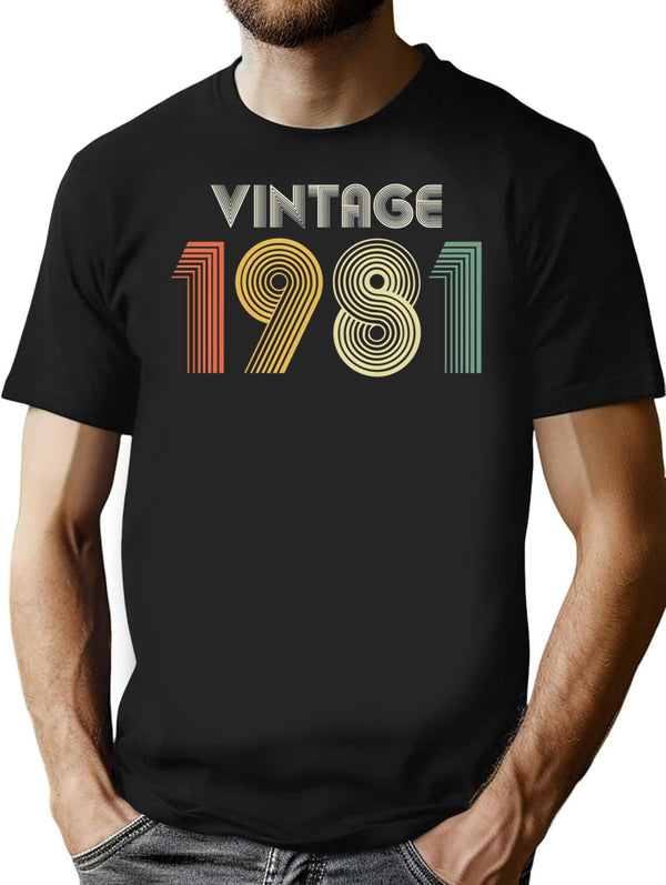 44th Birthday Vintage 1980 Gift T-Shirt - Retro Graphic Casual Tee - Black