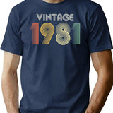 44th Birthday Vintage 1980 Gift T-Shirt - Retro Graphic Casual Tee - Navy
