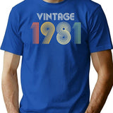 44th Birthday Vintage 1980 Gift T-Shirt - Retro Graphic Casual Tee - Blue