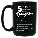 5 Things You Should Know About My Daughter Fathers Day Black Coffee Mug