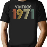 50th Birthday Vintage 1971 Gift T-Shirt - Retro Graphic Casual Tee - Black