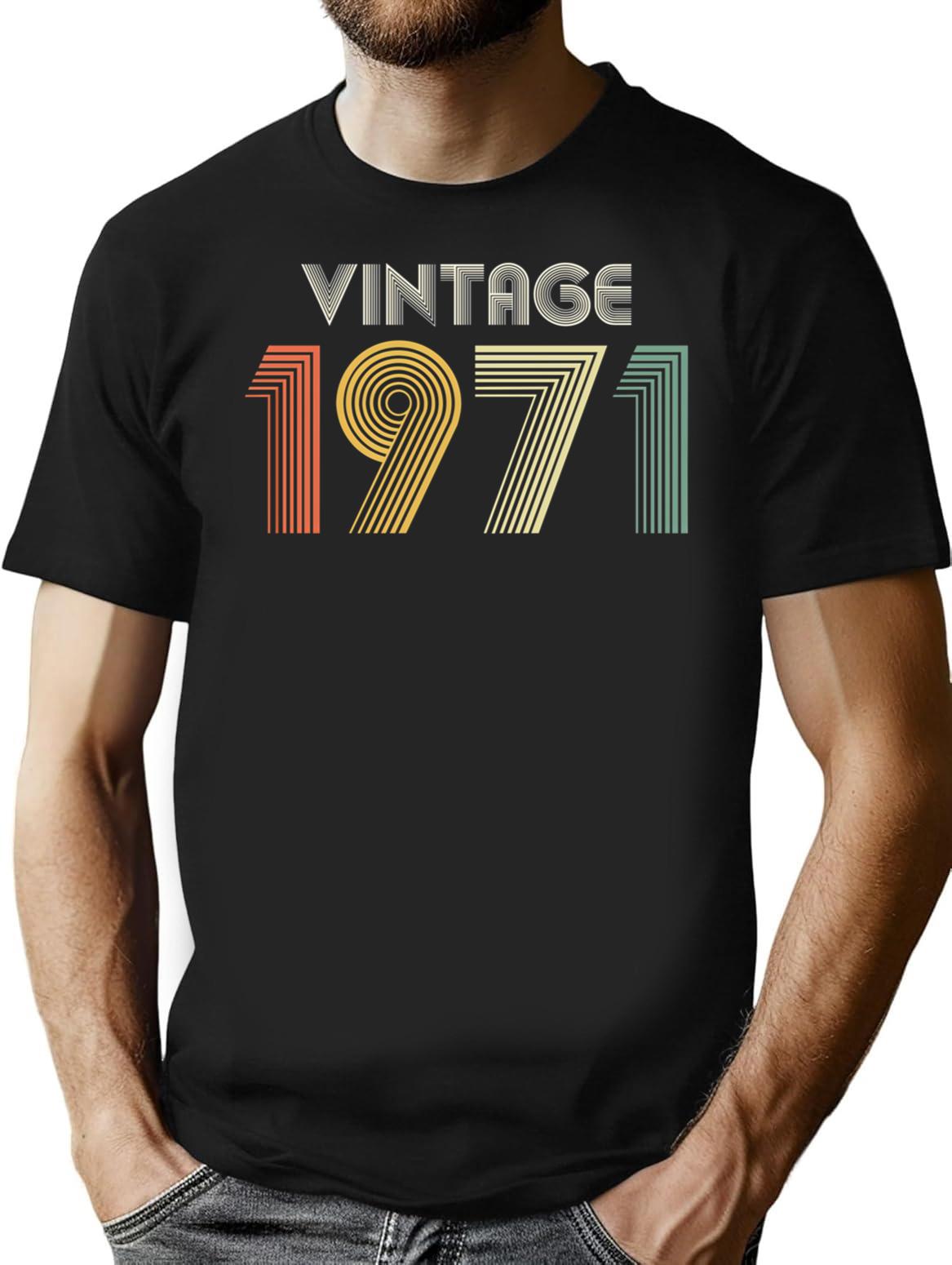 50th Birthday Vintage 1971 Gift T-Shirt - Retro Graphic Casual Tee - Black