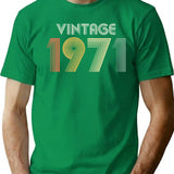 50th Birthday Vintage 1971 Gift T-Shirt - Retro Graphic Casual Tee - Green