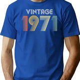 50th Birthday Vintage 1971 Gift T-Shirt - Retro Graphic Casual Tee - Blue