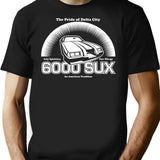 6000 Sux (white Print) T-Shirt - Retro Graphic Tee for Men & Women - Black