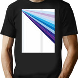 65 Mcmlxv White Retro 70s Disco Blue Streaks Of Light Pattern T-Shirt - Black