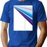 65 Mcmlxv White Retro 70s Disco Blue Streaks Of Light Pattern T-Shirt - Blue