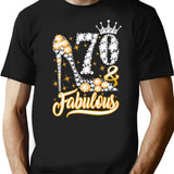 70 Fabulous 70 Years Old 70th Birthday Diamond Crown Shoes T-Shirt - Black