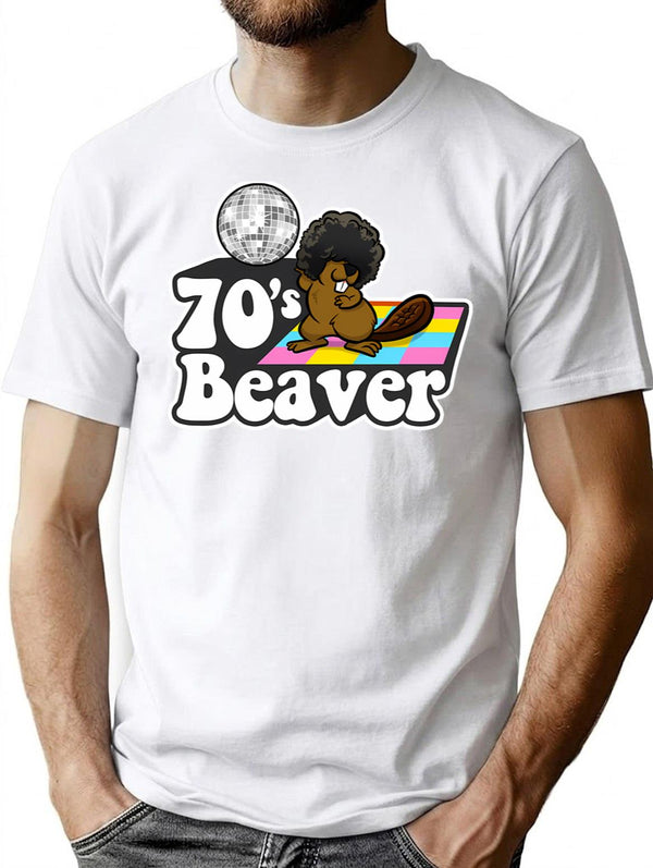 70's Beaver T-Shirt - Retro Graphic Tee for Men & Women - White