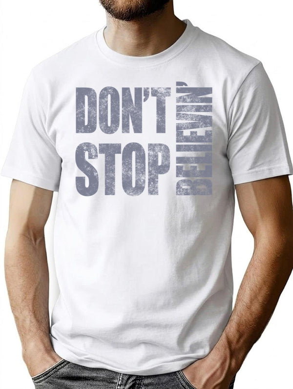 80's Journey Don't Stop Believin' T-Shirt - Retro Graphic Tee for Men & Women - White