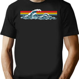 80s Sunset Waves T-Shirt - Retro Graphic Tee for Men & Women - Black