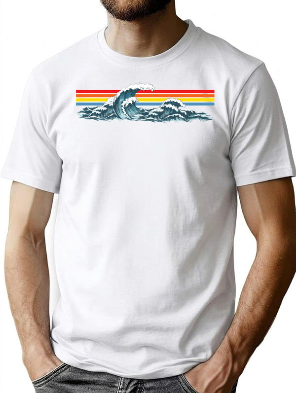 80s Sunset Waves T-Shirt - Retro Graphic Tee for Men & Women - White