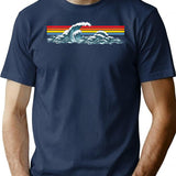 80s Sunset Waves T-Shirt - Retro Graphic Tee for Men & Women - Navy