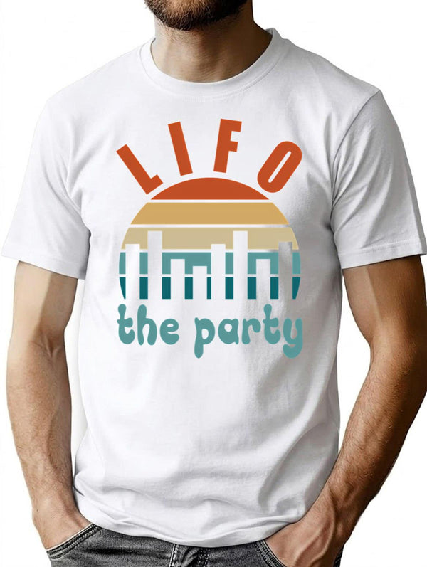 Accounting Pun Lifo The Party T-Shirt - Retro Graphic Tee for Men & Women - White