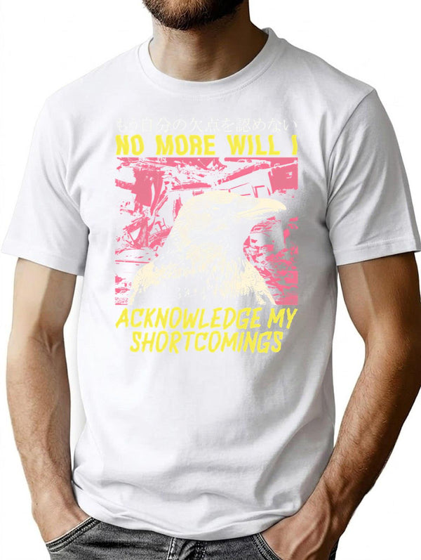 Acknowledge My Shortcomings Crow T-Shirt - Retro Graphic Tee for Men & Women - White