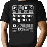 Aerospace Engineer Product Label Funny T-Shirt - Sarcastic Humor Graphic Tee - Black
