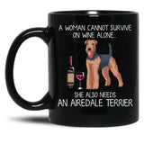 Airedale Terrier And Wine Funny Dog Black Coffee Mug, Gift Coffee Mug