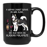 Alaskan Malamute And Wine Funny Dog Black Coffee Mug, Gift Coffee Mug - Black