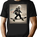 Albert Einstein Riding A Skateboard With Equations As Graffiti T-Shirt - Black