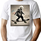 Albert Einstein Riding A Skateboard With Equations As Graffiti T-Shirt - White