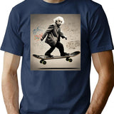 Albert Einstein Riding A Skateboard With Equations As Graffiti T-Shirt - Navy