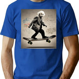 Albert Einstein Riding A Skateboard With Equations As Graffiti T-Shirt - Blue