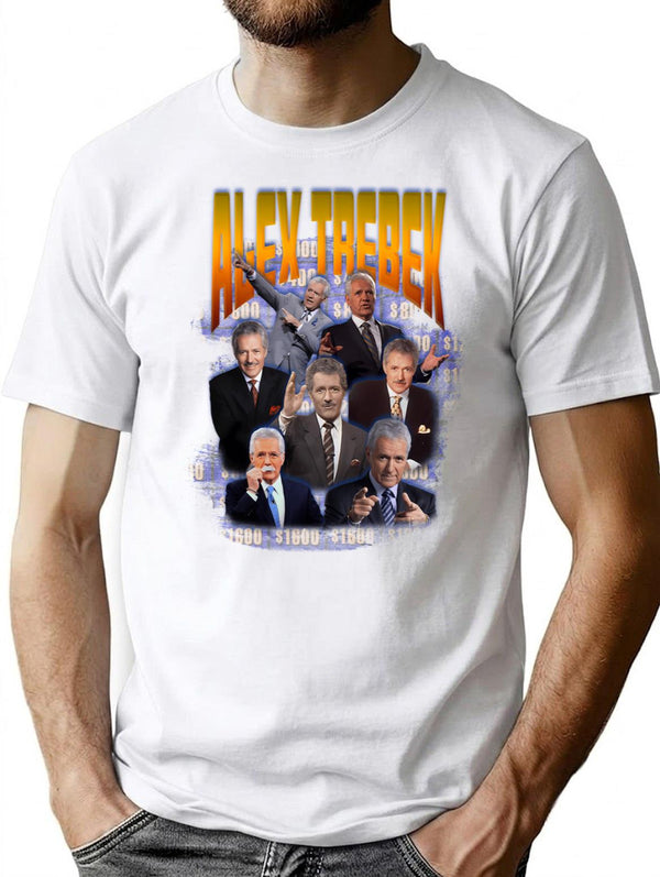 Alex Trebek T-Shirt - Retro Graphic Tee for Men & Women - White