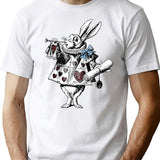 Alice In Wonderland White Rabbit T-Shirt - Retro Graphic Tee for Men & Women - White
