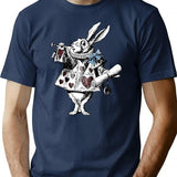Alice In Wonderland White Rabbit T-Shirt - Retro Graphic Tee for Men & Women - Navy