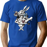 Alice In Wonderland White Rabbit T-Shirt - Retro Graphic Tee for Men & Women - Blue