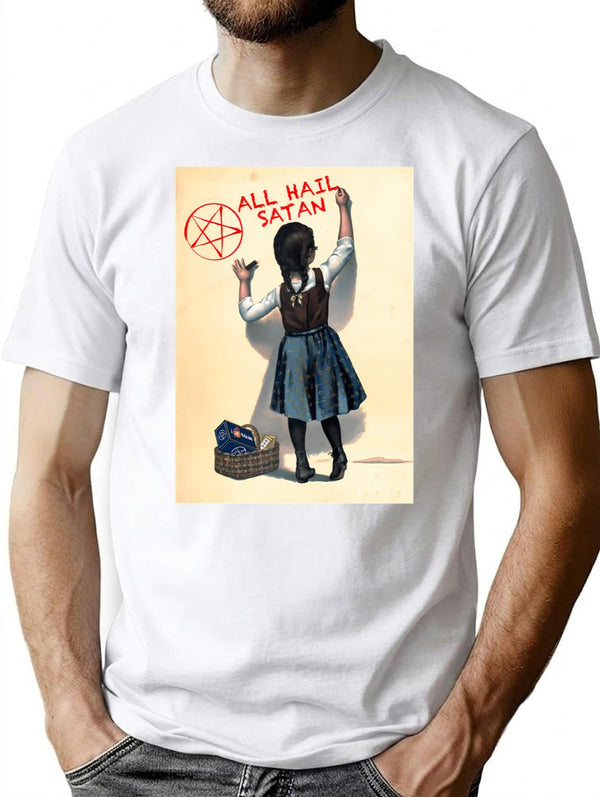 All Hail Satan T-Shirt - Retro Graphic Tee for Men & Women - White