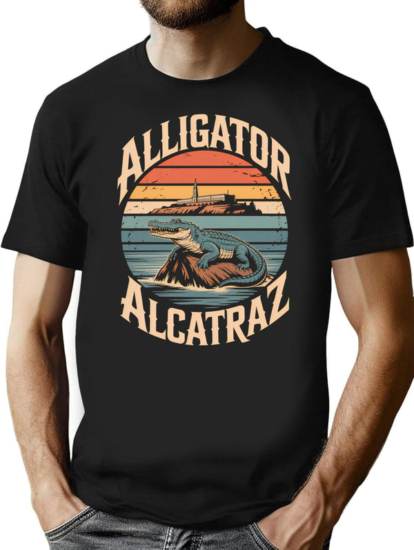 Alligator Alcatraz Funny San Francisco Florida Meme Retro T-Shirt - Black