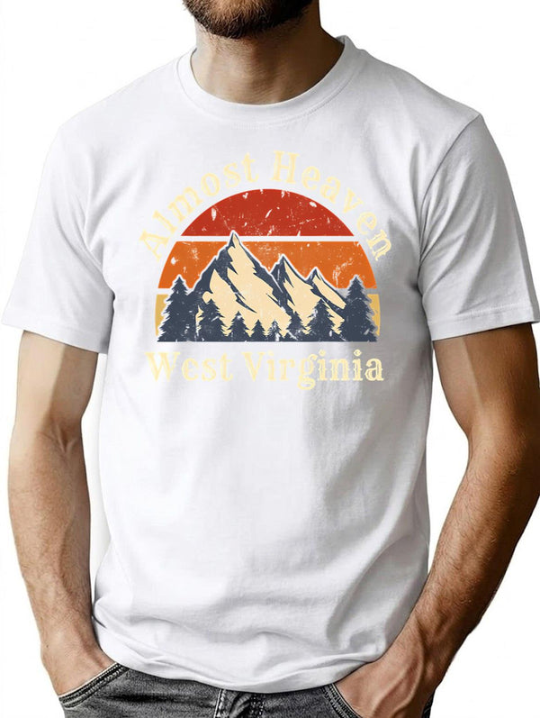 Almost Heaven West Virginia Mountains Wv Home Retro Sunset T-Shirt - White