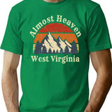 Almost Heaven West Virginia Mountains Wv Home Retro Sunset T-Shirt - Green