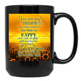 Alpaca You Are My Sunshine Yellow Sunflower Field Black Coffee Mug - Black