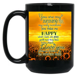Alpaca You Are My Sunshine Yellow Sunflower Field Black Coffee Mug