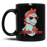 Alpha Mom Funny Dinosaur Mother Cool Dinosaur Black Coffee Mug, Gift Coffee Mug